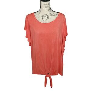 *NEW* Seven 7 Flutter Short Sleeve Tie Front T-Shirt Top Coral Orange Size XL